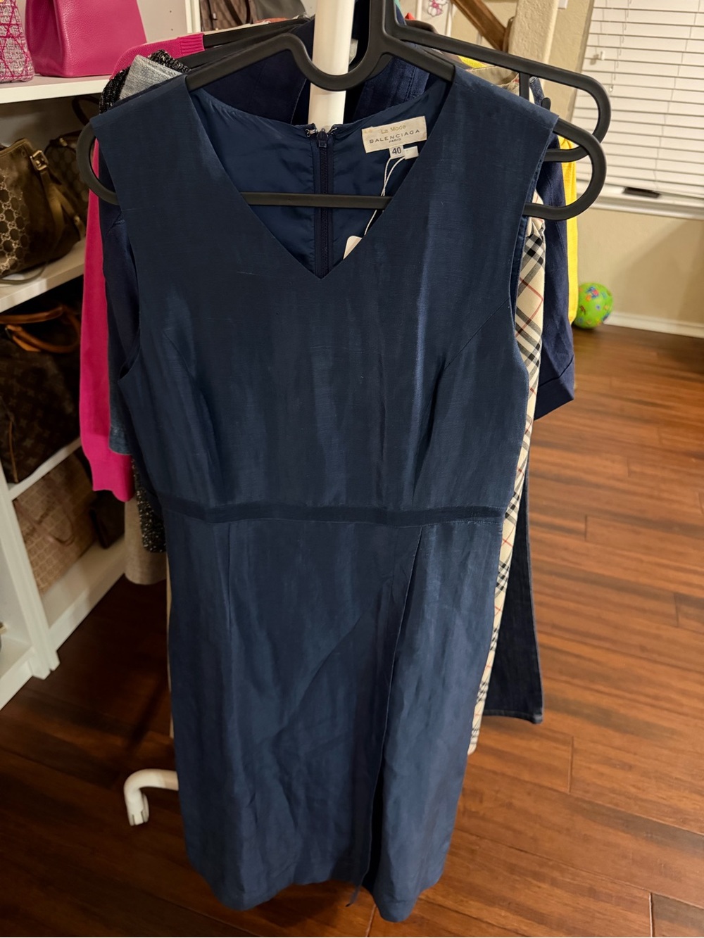 Balenciaga Navy V-Neck Midi Sheath Dress